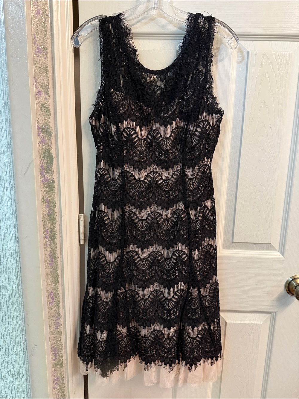 Dress Barn Black Lace Midi Dress with Nude Underlay
